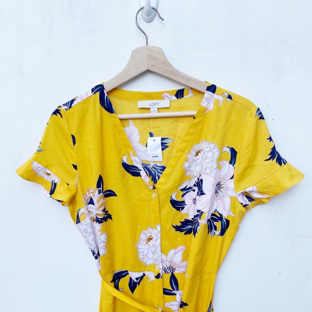 NWT Ann Taylor LOFT Yellow Floral Bouquet Dress - Picture 6 of 8